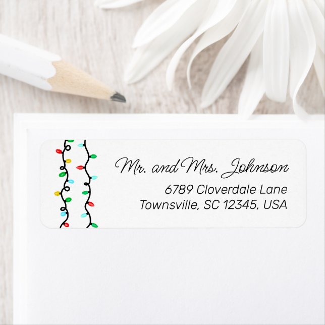 Colourful Christmas Lights Return Address Label (Insitu)