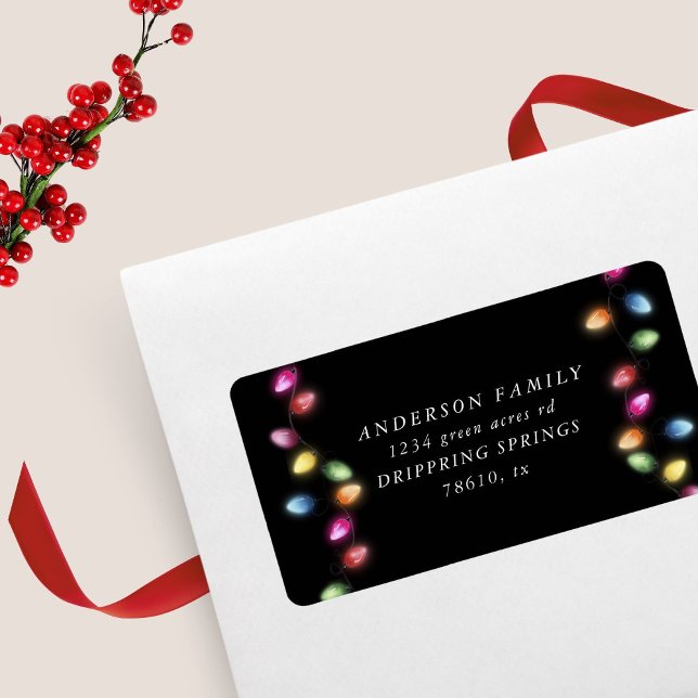 Colourful Christmas Lights Return Address Label (Creator Uploaded)