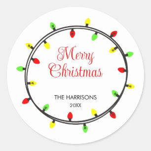 Colourful Christmas Lights Round Frame Classic Round Sticker