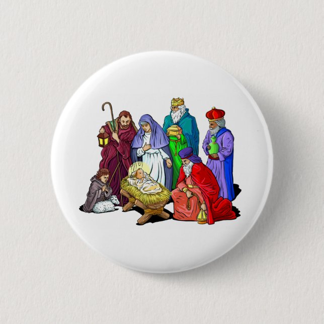Colourful Christmas Nativity Scene 6 Cm Round Badge (Front)