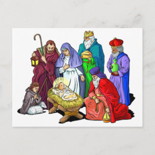 Colourful Christmas Nativity Scene Holiday Postcard