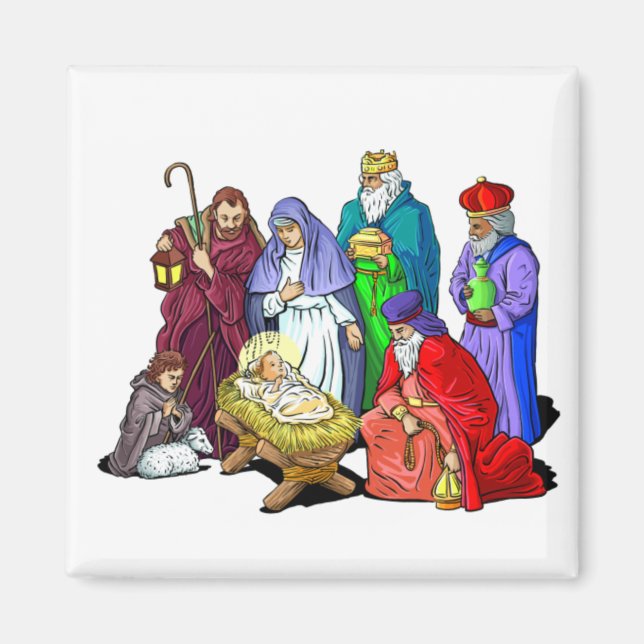 Colourful Christmas Nativity Scene Magnet (Front)