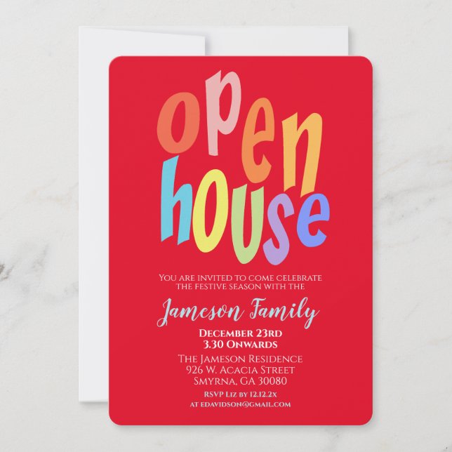 Colourful Christmas Open House Party Invitation (Front)