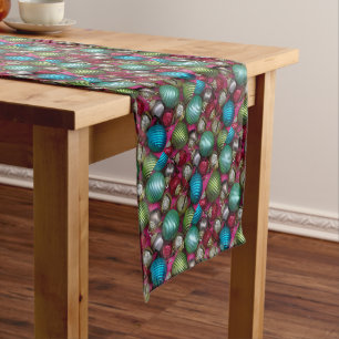 Colourful christmas ornaments short table runner