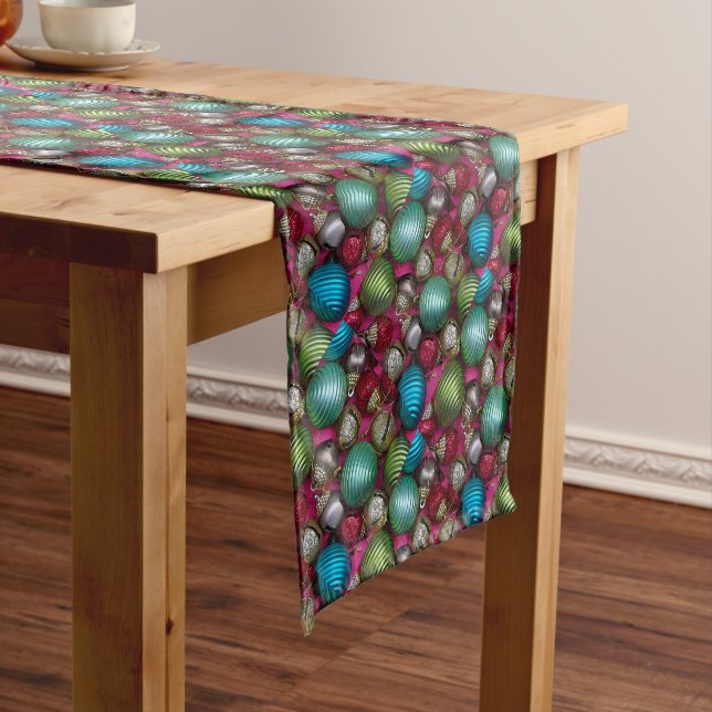 Colourful christmas ornaments short table runner (In Situ)