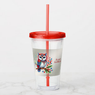 Colourful Christmas Owl Holiday Acrylic Tumbler