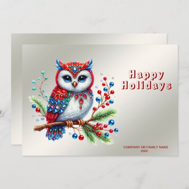 Colourful Christmas Owl Holiday Card (Front/Back)