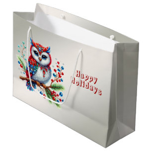 Colourful Christmas Owl Holiday Gift Bag