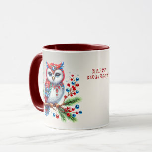 Colourful Christmas Owl Holiday Mug