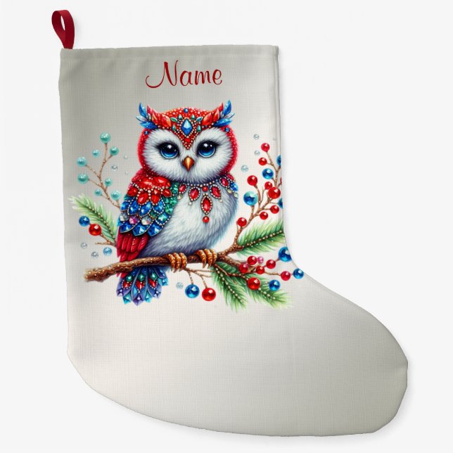 Colourful Christmas Owl Holiday Stocking (Front)