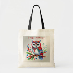 Colourful Christmas Owl Holiday Tote Bag