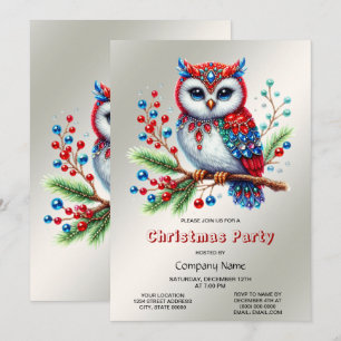 Colourful Christmas Owl Party Invitation