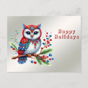 Colourful Christmas Owl Postcard