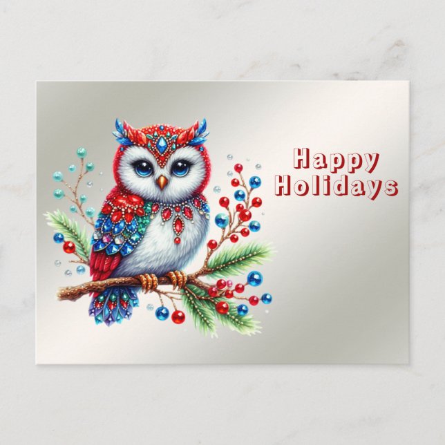 Colourful Christmas Owl Postcard (Front)