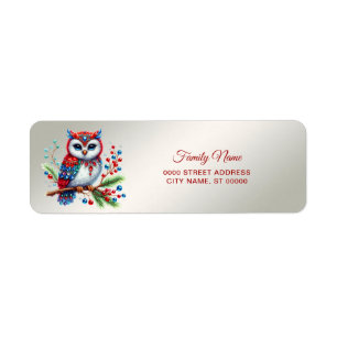 Colourful Christmas Owl Return Address Label