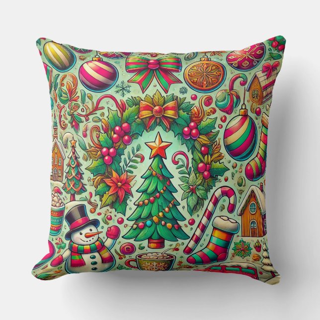 Colourful christmas pattern cushion (Front)