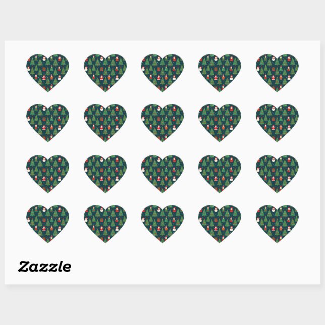 Colourful Christmas Pattern, Heart Sticker (Sheet)