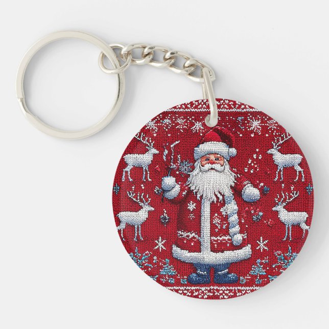 Colourful christmas pattern key ring (Front)