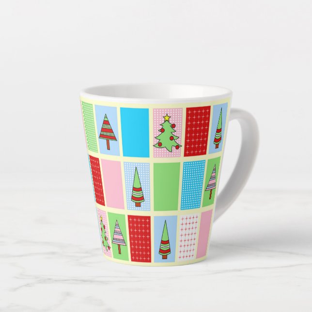 Colourful Christmas Pattern Latte Mug (Right Angle)