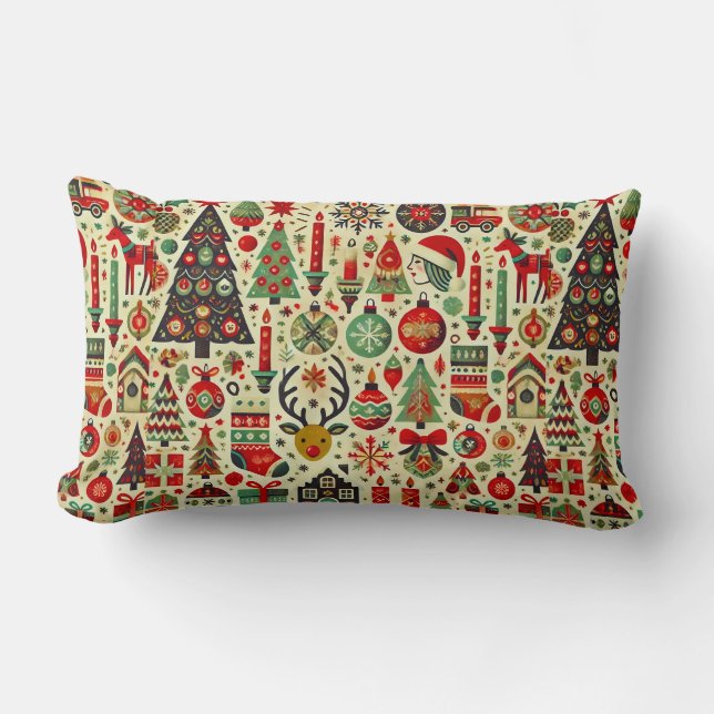 Colourful christmas pattern lumbar cushion (Front)