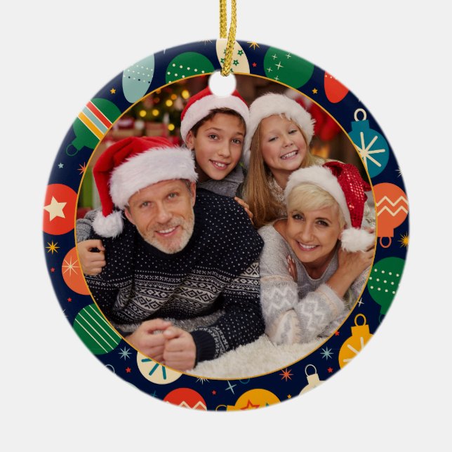 Colourful Christmas Pattern One Photo Ceramic Ornament (Front)