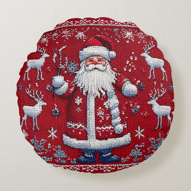 Colourful christmas pattern round cushion (Front)