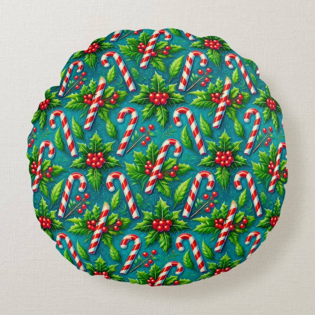 Colourful christmas pattern round cushion (Front)