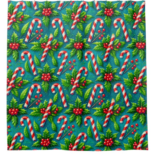 Colourful christmas pattern shower curtain (Front)