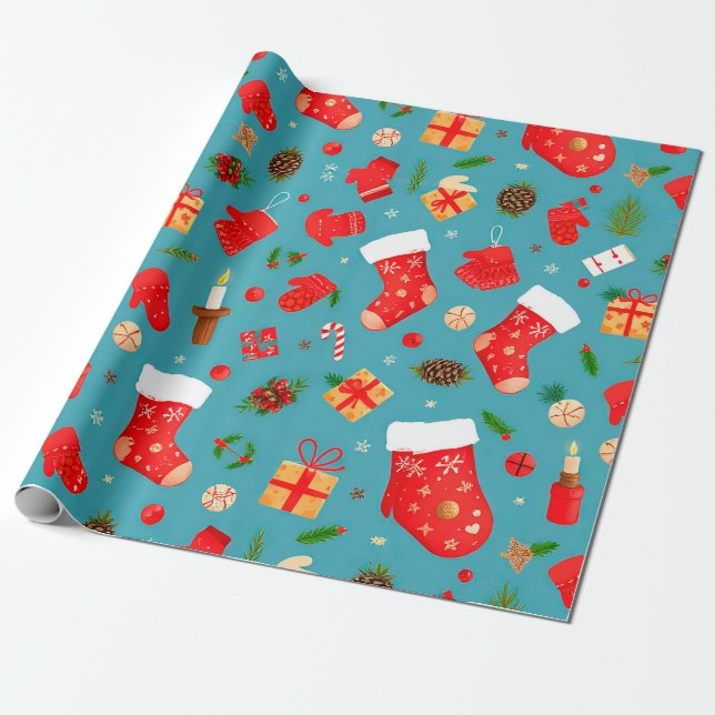 Colourful christmas pattern wrapping paper (Unrolled)