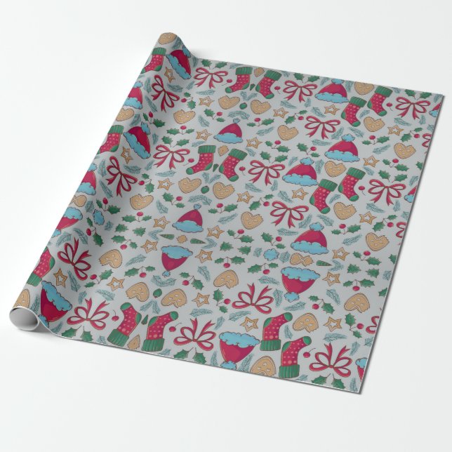Colourful Christmas Pattern  Wrapping Paper Sheets (Unrolled)