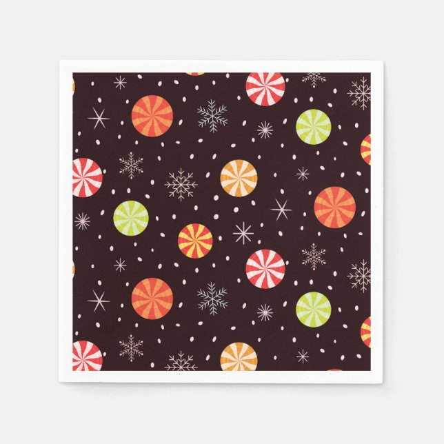 Colourful Christmas Peppermint Candy With Snowflak Napkin (Front)
