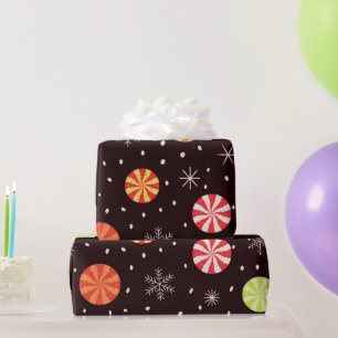 Colourful Christmas Peppermint Candy With Snowflak Wrapping Paper