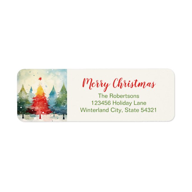 Colourful Christmas Pine Trees Return Address Labe Label (Front)