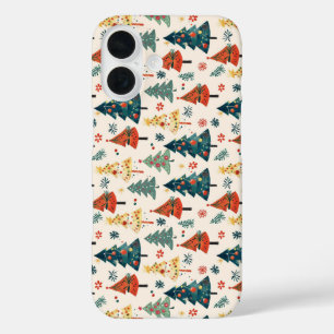 Colourful Christmas Pine Trees Seamless Pattern iPhone 16 Case