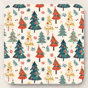 Colourful Christmas Pine Trees Seamless Pattern Coaster