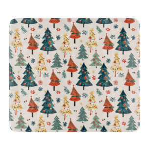 Colourful Christmas Pine Trees Seamless Pattern Cutting Board