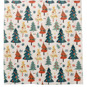 Colourful Christmas Pine Trees Seamless Pattern Shower Curtain