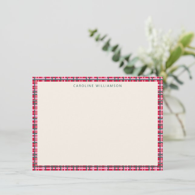 Colourful Christmas Plaid Border Personalised Name Card (Standing Front)