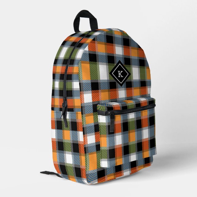 Colourful Christmas Plaid Pattern Monogram Printed Backpack (Back Corner Left)