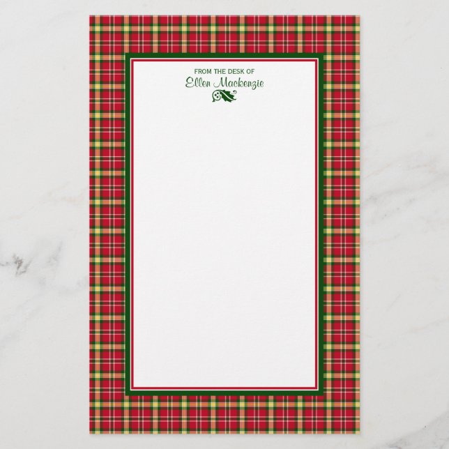 Colourful Christmas Plaid Personalised Stationery (Front)