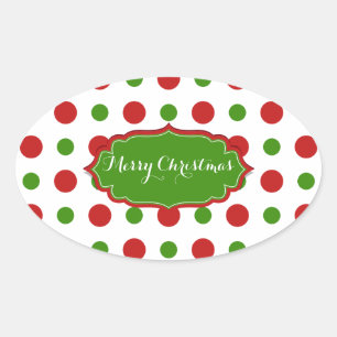 Colourful Christmas red and green Polkadots Oval Sticker