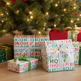 Colourful Christmas Red Green and Gold HO! HO! HO! Wrapping Paper