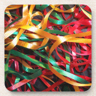 Colourful Christmas Ribbons Set of Cork Coasters