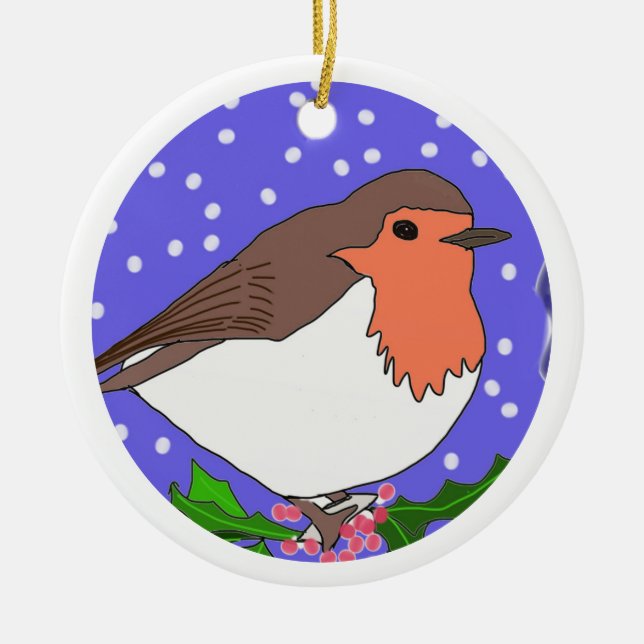 Colourful Christmas Robin Traditional Ceramic Ornament (Front)