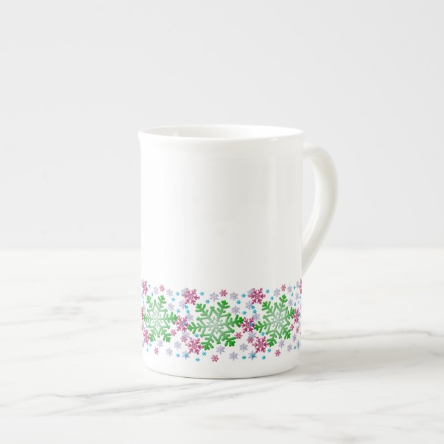Colourful Christmas Snowflake Bone China Mug (Front Right)