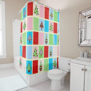 Colourful Christmas Squares Shower Curtain