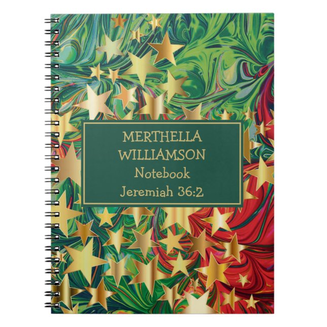 Colourful CHRISTMAS STARS Abstract Personalised Notebook (Front)