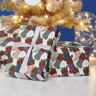 Colourful Christmas Stockings and Berries Wrapping Paper