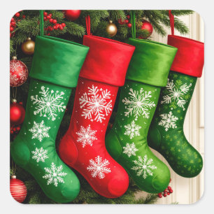 Colourful Christmas Stockings Hanging Together Square Sticker