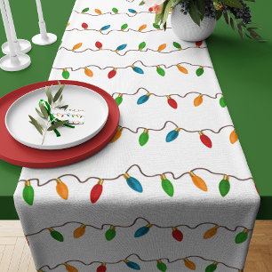 Colourful Christmas String Lights   Rustic Holiday Short Table Runner